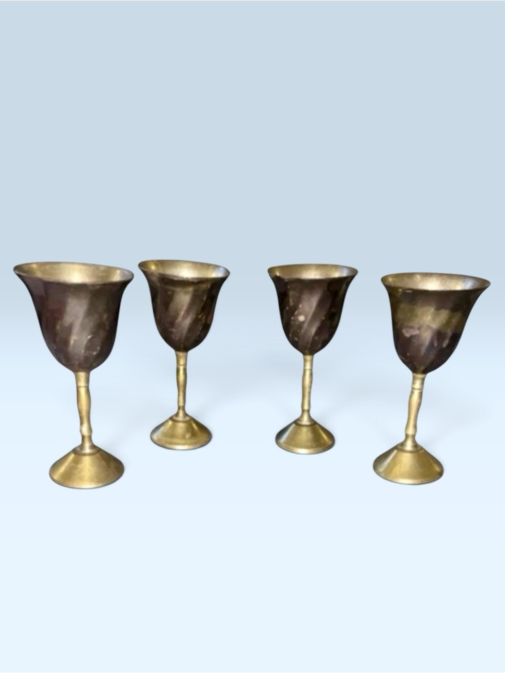 Vintage Solid Brass Mini Goblets / Chalices Set of 4